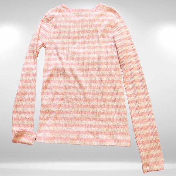 Abercrombie & Fitch Kids Pink & White Striped Long Sleeve Crewneck Sweater - Picture 4 of 4